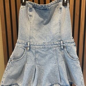 Zara Pleated Strapless Denim Dress